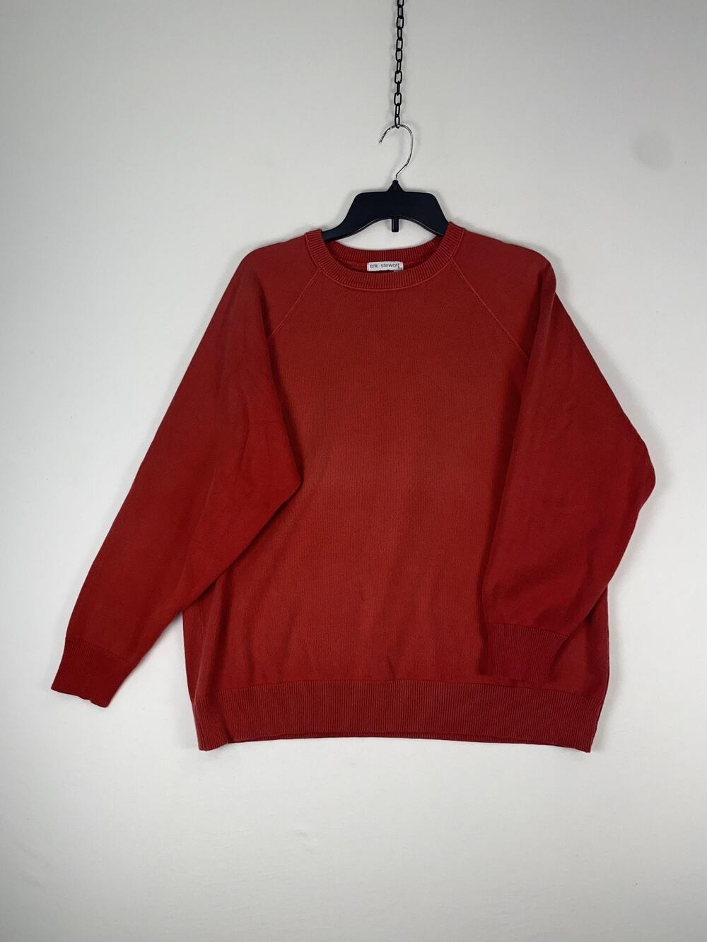 Erik Stewart Sweater Mens Large Red Crew Neck 100% Cotton Knit Pullover USA